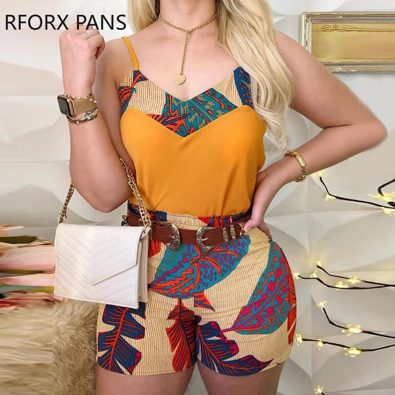 

Spaghetti Strap Print Top & Short Sets