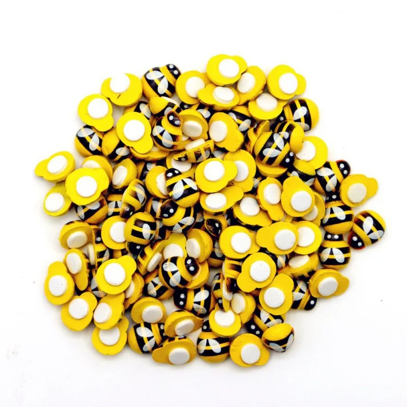 

100PCS Wooden Buttons Flatback Bee Miniatures Cabochon Scrapbooking Crafts Wood Embellishment Kawaii Garden Decorations