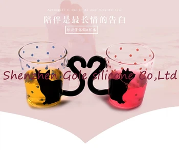 

200pcs/lot Cute Creative Cat Kitty Glass Mug Cup Tea Cup Milk Coffee Cup Music/Dots/English Words Home Office Cup