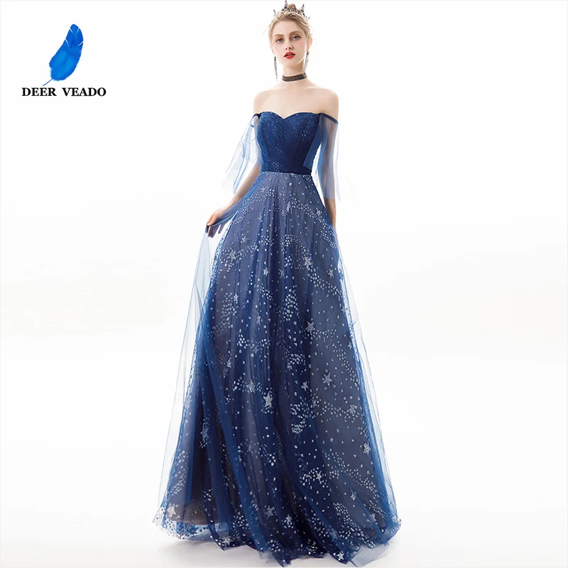 DEERVEADO YS466 ТРАПЕЦИЕВИДНОЕ милое длинное платье для выпускного вечера темно-синие вечерние платья Vestido Graduacion бальное платье