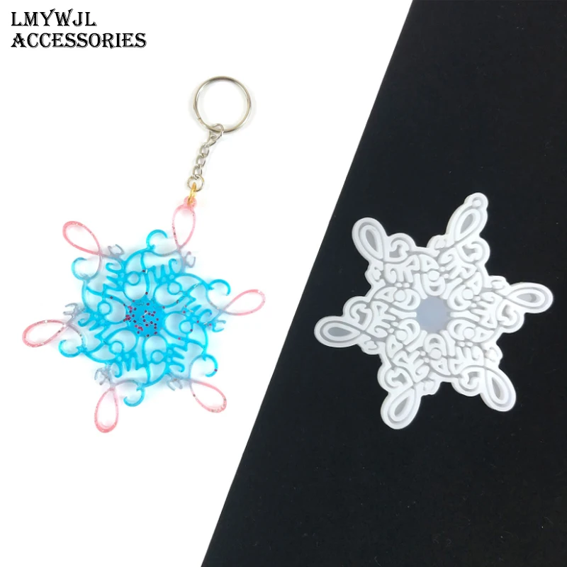 Christmas Snowflake Keychain Molds for Resin DIY Christmas Snowflake Pendant Epoxy Mold Handicraft Accessories 2pcs 6 cavity christmas snowflake silicone cake soap mold diy handmade pudding chocolate mold kitchen baking tools