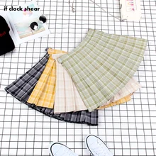 Летняя плиссированная юбка с высокой талией в стиле Харадзюку, однотонная клетчатая юбка трапециевидной формы, Матросская юбка в Корейском стиле, мини-подъюбник для девочек