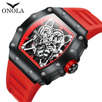 ONOLA-Reloj de pulsera deportivo para hombre, cronógrafo de cuarzo, resistente al agua, con correa de silicona roja