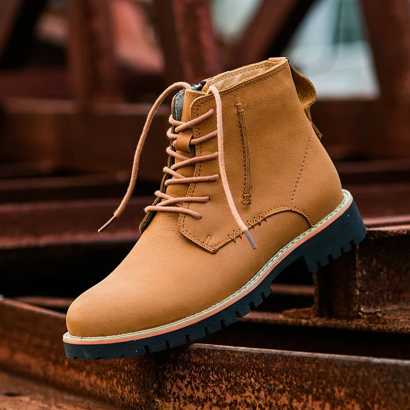 

2019 Spring And Autumn New Style Men Martin Boots Lace-up round-Toe Genuine Leather Wear-Resistant MEN'S SHOES British Style Tre