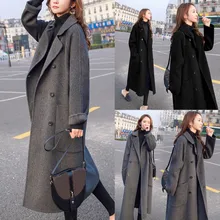 Женская Офисная однотонная зимняя офисная шерстяная куртка с длинным рукавом на пуговицах, Пальто Женское Пальто