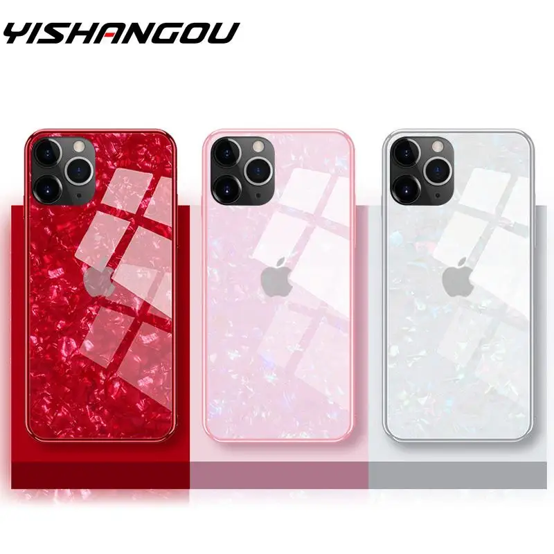 

Tempered Glass Conch Shell Phone Case For Iphone 11 Case Plating Bumper Cover For iPhone XR X 11 Pro Xs Max 8 7 6 6s Plus Cases
