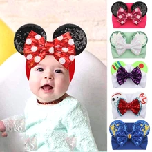 

5'' Sequin Hairbows Classic Mickey Mouse Ears Turban Headband For Girl Kids Glitter Hairband Fashion Hair Accessories Head Wrap
