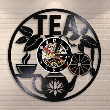 

Tea Time Wall Decor Tea Pot Design Wall Clock Drink Tea Vinyl Record LP Clock Decorative Hanging Watch Tea Lovers Room Decor