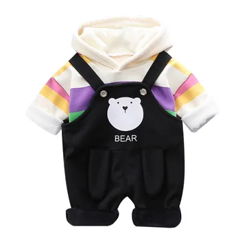 

Baby Boy Outfits Set Long Sleeve Casual Striped Print Hoodie Autumn Sweatshirt Blouse+Strap Trousers Overalls Children's Sets