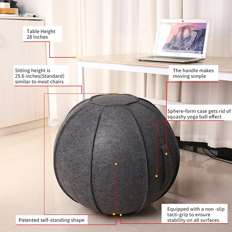 65cm Linen Yoga Ball Cover Balance Ball Protector + 65cm Yoga with Pump for Home Gym Pilates Fitness Body Building