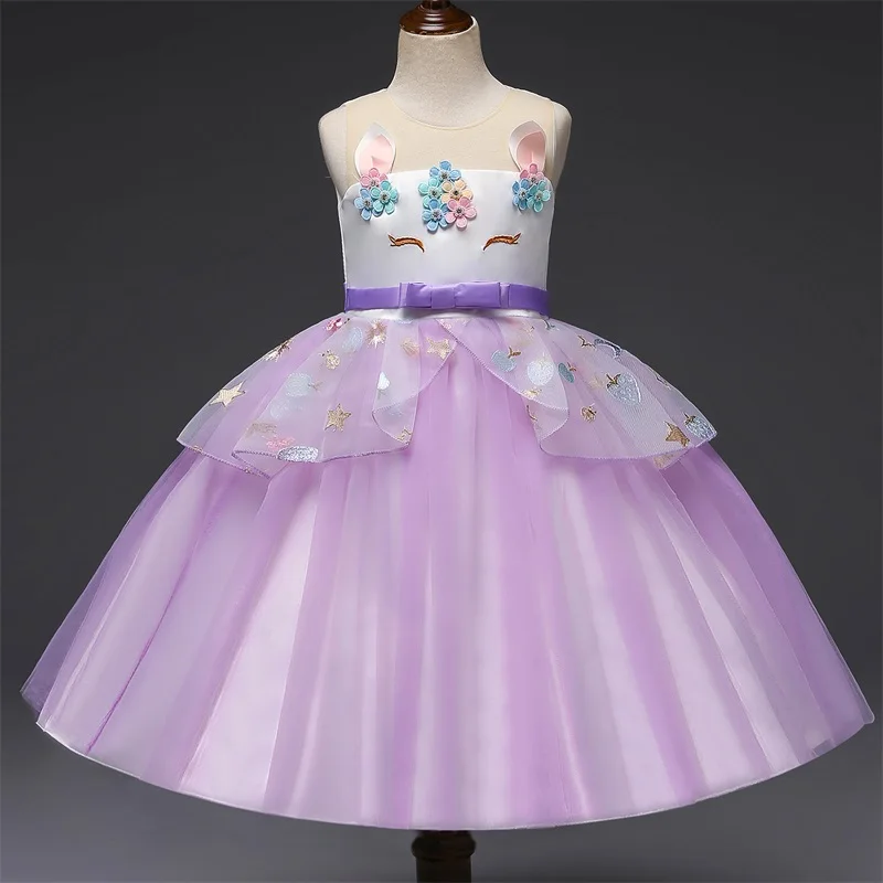 Цветочная аппликация, торжественное платье принцессы для девочек, элегантное праздничное платье для дня рождения платье для девочек одежда с единорогом для маленьких девочек от 4 до 10 лет