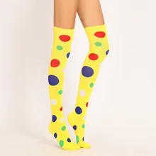 Клоун чулки в горошек желтого цвета над гетры хлопковые носки в европейском и американском стиле рождественское шоу, носки для танцев