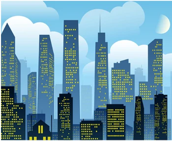

7x5FT Light Blue Sky Clouds Super Hero Headquater Buildings Crown Frame Custom Photo Background Backdrop Vinyl 220cm x 150cm