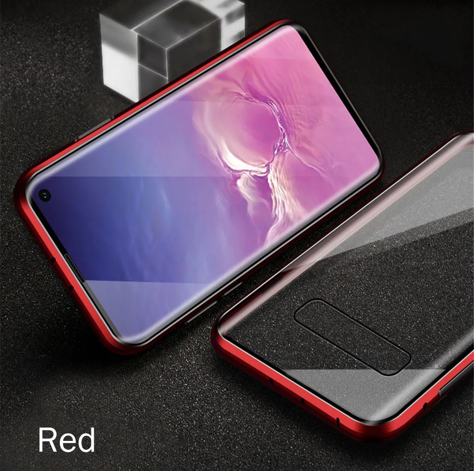 Red Чехол с магнитной адсорбцией для samsung Galaxy S10 S9 S8 Plus, металлическая рамка, стеклянная задняя крышка для телефона, чехол для samsung Note 9 8 S10 5G - Цвет: Red