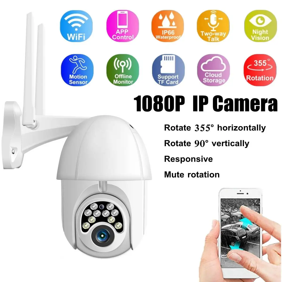 

1080P WIFI IP Camera 10 LED Camera HD Outdoor Waterproof Wifi Smart Ball Machine with Power Monitoring Camera Security Network