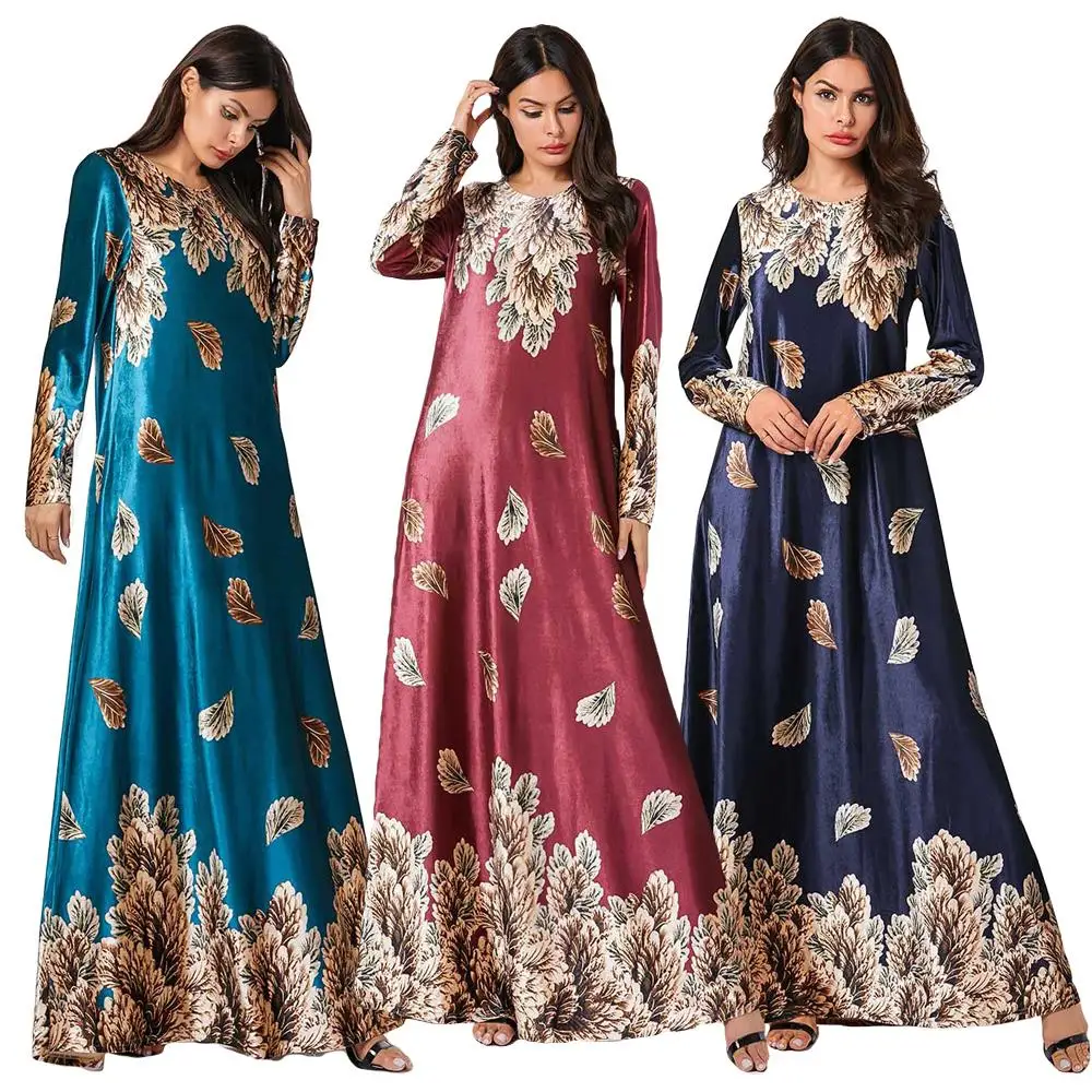 Цветочное бархатное мусульманское длинное платье для девочки, исламский кафтан, Дубаи, длинное платье, вечерние платья, арабское