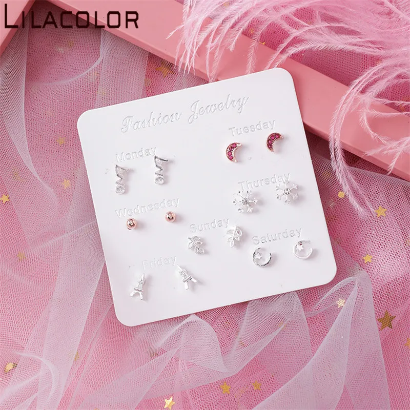 Lilacolor 1 комплект мини женские Кристальные серьги-гвоздики S925 серебряные шпильки металлические корейские милые маленькие девушки серьги Модные ювелирные изделия аксессуары