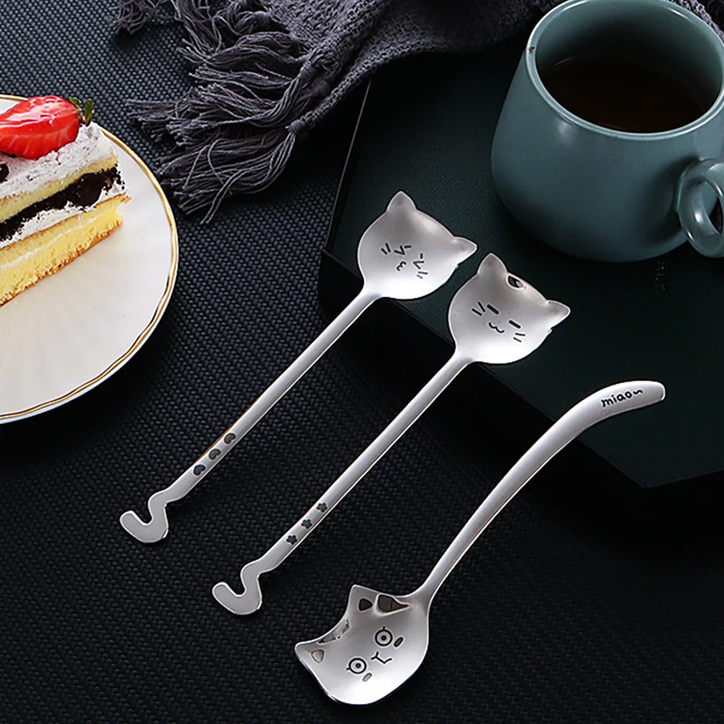 4-piece cute cat dessert spoon set – perfect for coffee, ice cream, and more