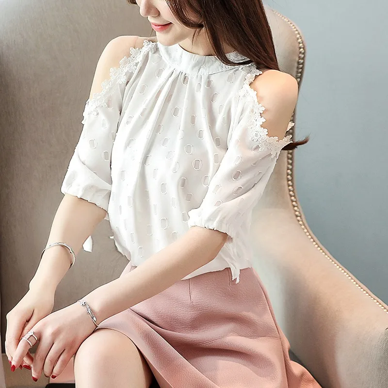 

Half Sleeve Sweet Print Blouse Ladies Tops And Blouses Top Women Cold Shoulder Fashion Shirt