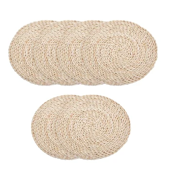 

Round Corn Straw Placemats,Natural Grass Braided for Tea Coffee Table Advantages, Heat Insulation Pads,6 Pack,14 Inch