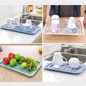 

Wheat Straw Double Layer Rectangular Draining Plate Tray Creative Multi-functional Dish Plate Cup Fruit Drain Tray Storage Rack