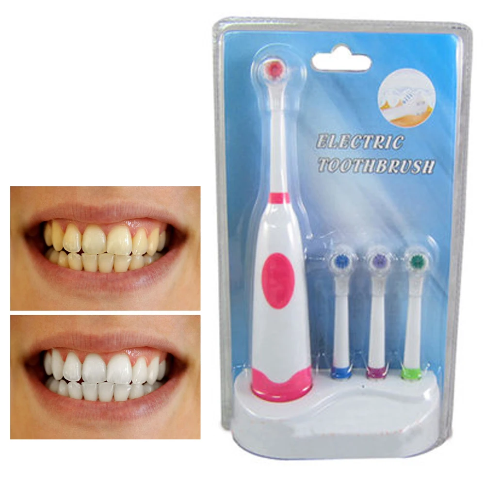 Professional Rotatory Electric Toothbrush with Replacement Heads Deep Clean Battery Operated Tooth Brush Teeth Whitening Adults | Бытовая