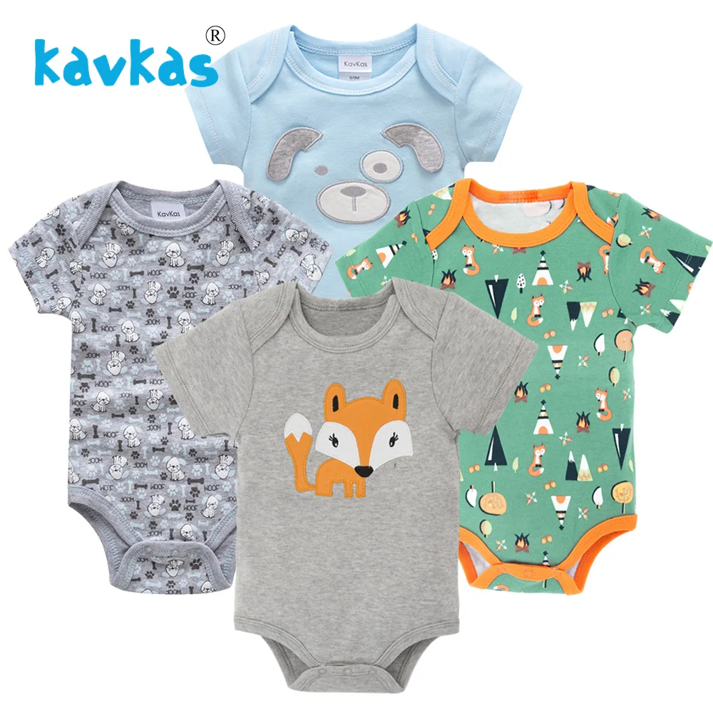 

Kavkas 4pcs Baby Boy Clothing Short Sleeve New Born Baby Boy Bodysuits Roupas Bebes Cotton Costume Jumpsuits