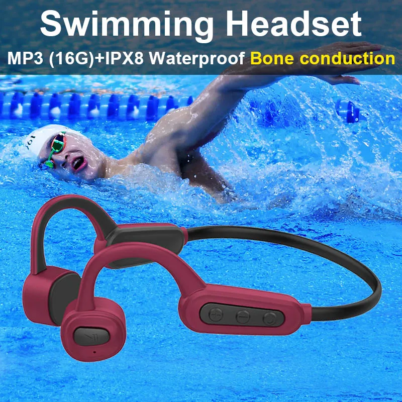 

Swimming Headset IPX8 Waterproof MP3 16GB Diving Bluetooth Wireless Bone Conduction Headphones Big Horn Hifi Speaker Earphone