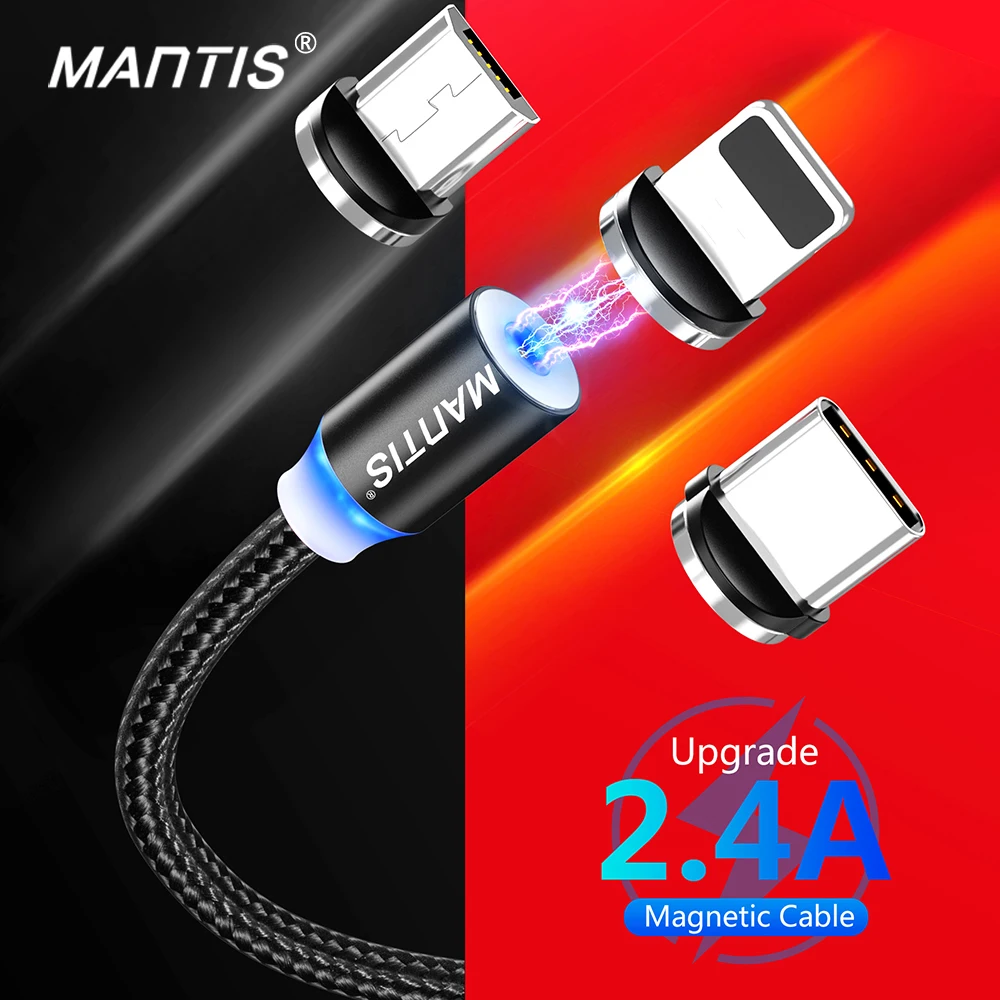 MANTIS для iPhone Магнитный кабель mi cro USB type C кабели Samsung S9 Plus S10 Xiaomi A2 красный Note 7 шнур
