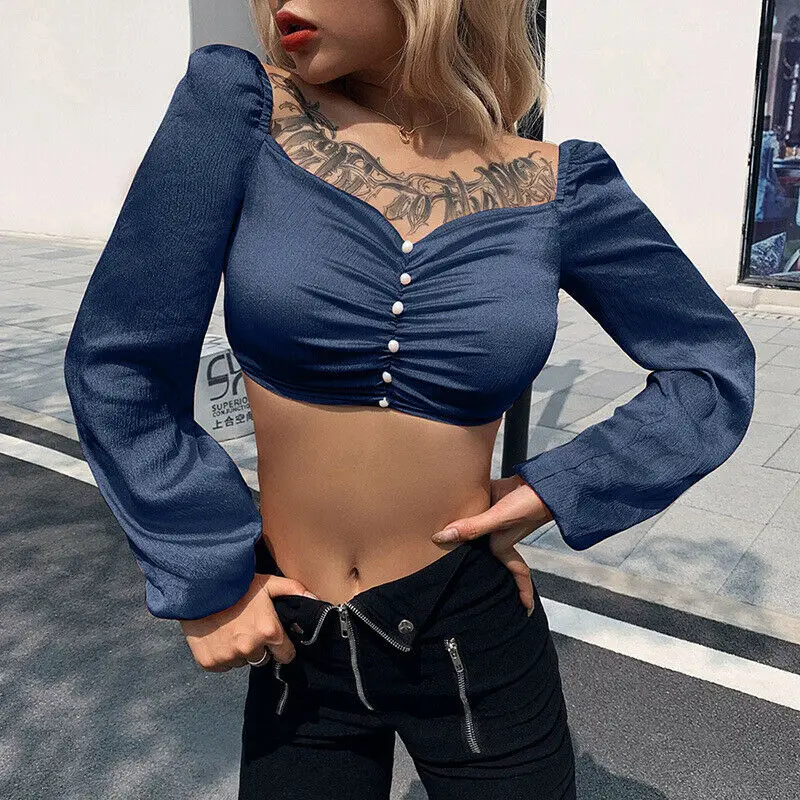 Women Blouses Sexy Pearl Blouse Tops Off Shoulder Puff Long Sleeve Shirt Casual Woman Top Womens Blouses And Tops Tee Shirt