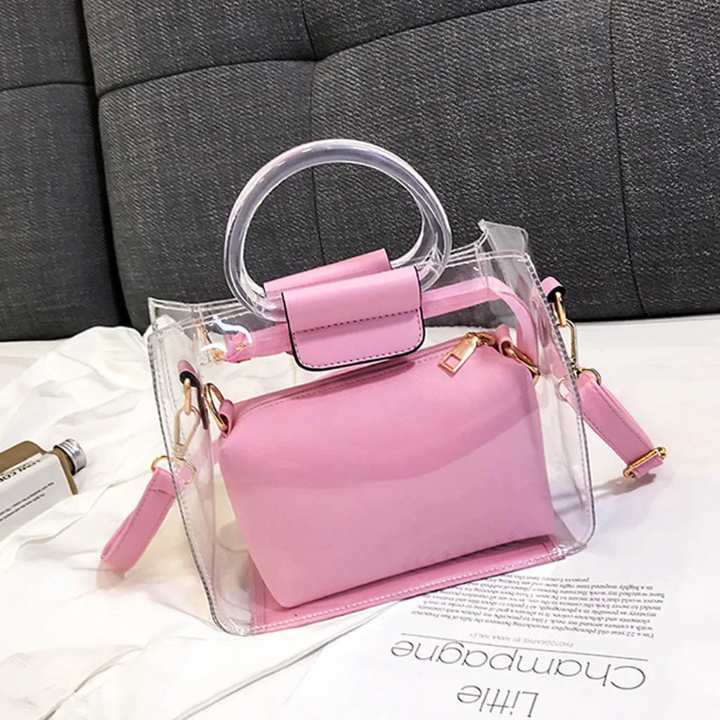 Femme sac à main 2PC gelée Transparent Messenger 2019 nouveau Portable épaule bolso mujer torebka damska shopper sac main #40