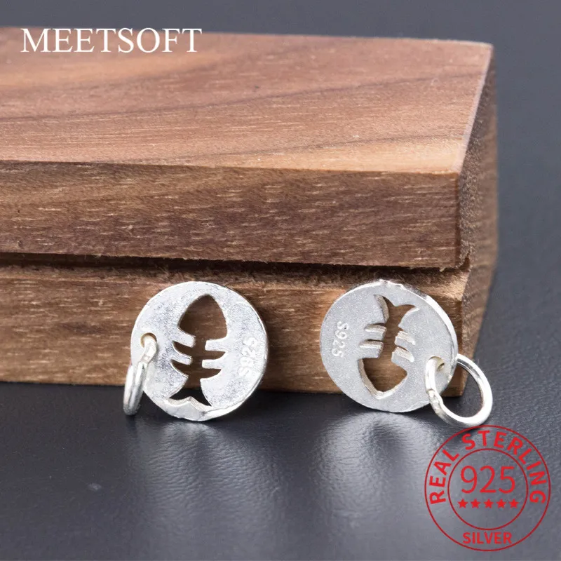 

MEETSOFT Round Fish Hollow 925 Sterling Silver Charms of DIY Handmade Making Finding Jewelry wholesale Components Accessory