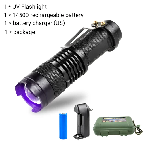 Светодиодный УФ-фонарик, перезаряжаемый УФ-фонарь, масштабируемый ультрафиолетовый фонарик, вспышка, детектор пятен мочи для домашних животных от аккумулятора AA/14500 - Испускаемый цвет: Option E