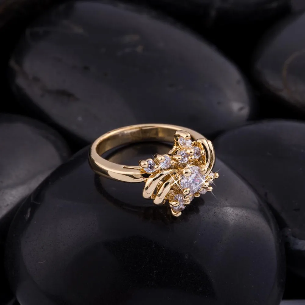 Кубический цирконий цветы обручальные кольца для женщин Свадебные Кольца Размер США 9# золотые обручальные вечерние кольца