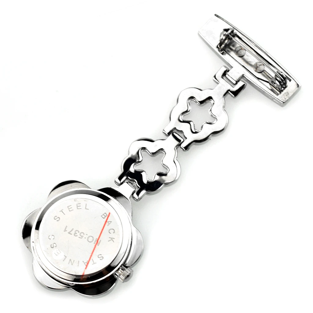 Nurse Nursing Chain Brooch Crystal Rhinestone Flower Pendant Fob Pocket Watch