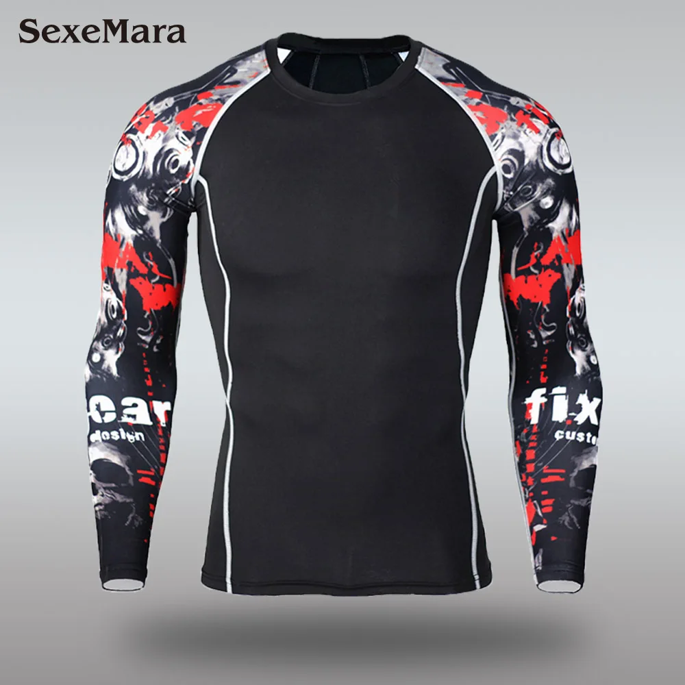 Only T-shirt Мужские Спортивные Компрессионные костюмы для бега, спортивный костюм для бега, Мужская одежда для фитнеса, кроссфита, спортивный костюм, леггинсы - Цвет: Only T-shirt