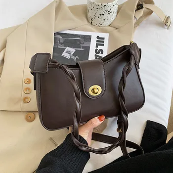

Simple Vintage Pu Leather Armpit Shoulder Bags for Women Winter Crossbody Bag Trend Branded Design Female Casual Wild Handbags
