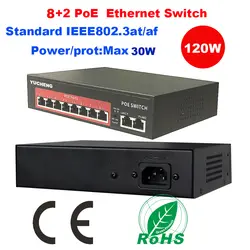 8CH порт POE коммутатор ieeee802.3 at/af 10 порт 8 + 2 POE 120 Вт Ethernet выключатель инъектор питания по Ethernet коммутатор