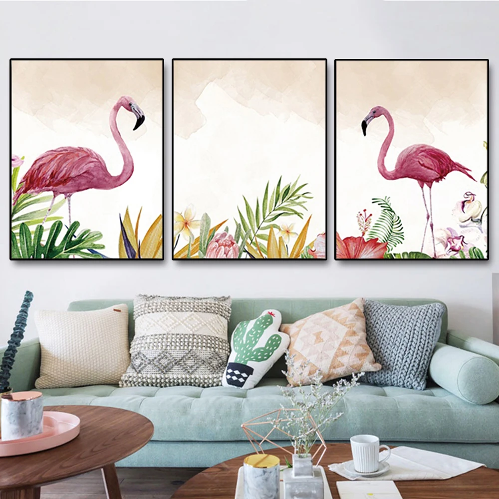 

Flamingo Nordic Wall Pictures Poster Print Canvas Painting Calligraphy Decorative for Living Room Bedroom Home Decor Frameless