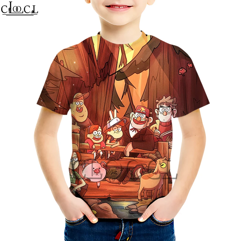Детские футболки с рисунком из аниме «Гравити Фолз»; Креативная одежда с 3D принтом для мальчиков и девочек; толстовка с короткими рукавами; повседневные топы для детей - Цвет: Kids T shirt 3