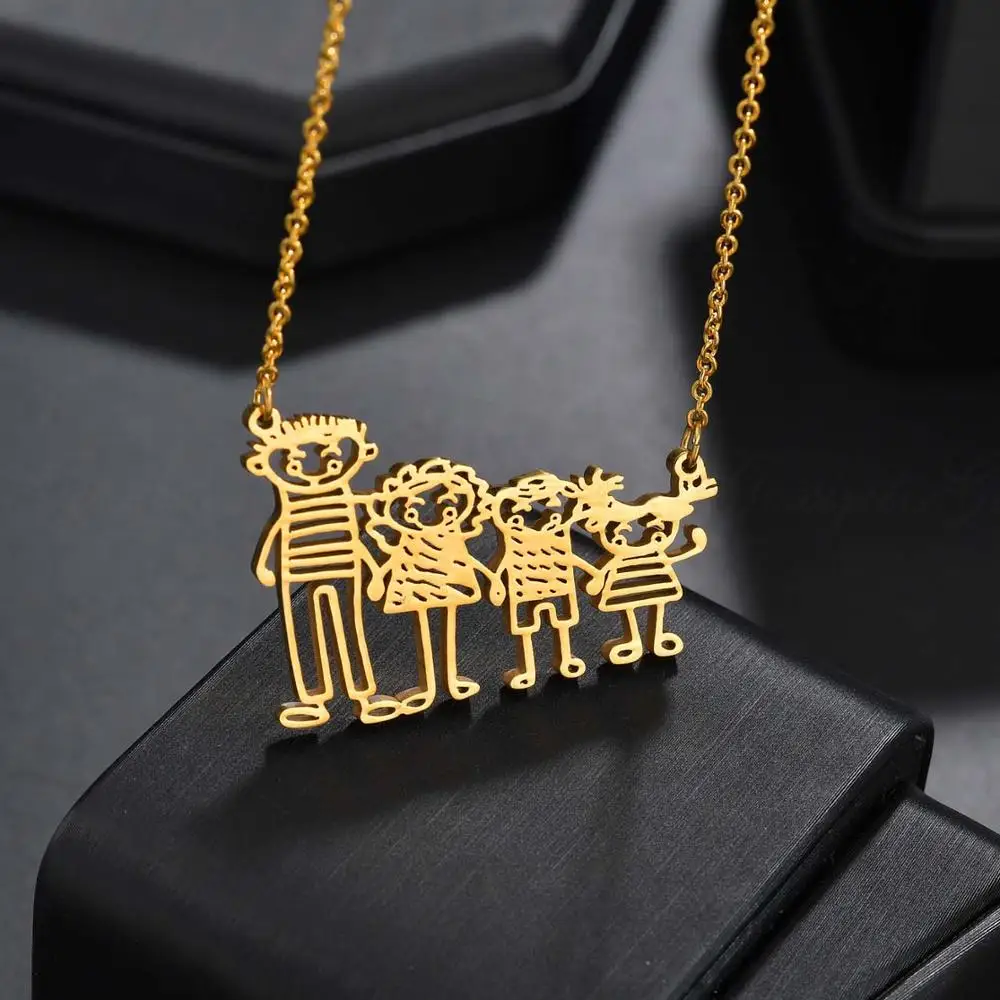 Goxijite Customize Kid\'s Painting Necklace Child Drawing Personalized Necklace Custom Children Artwork Jewelry Best Kid Gift