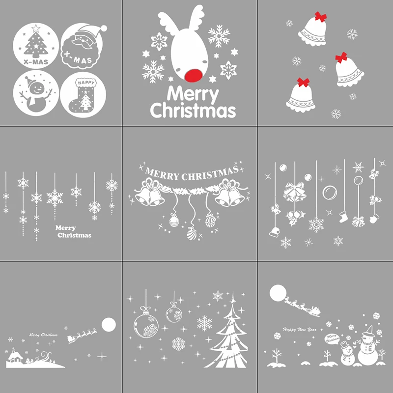 9 style Merry Christmas Tree Wall Stickers Snowman Santa Claus For Home Decor Snowflake Bell Shop Window DIY Vinyl Decor Mural