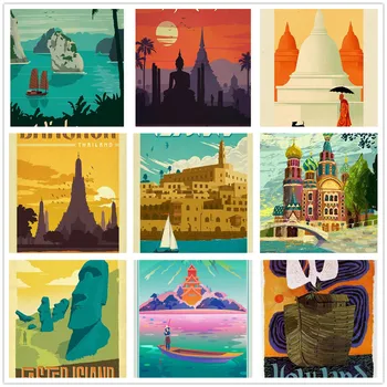 

Vintage Landscape Poster Landmark buildings Europe World City Tour Travel Scenery Wall Art Canvas Painting Home Decor Unframed