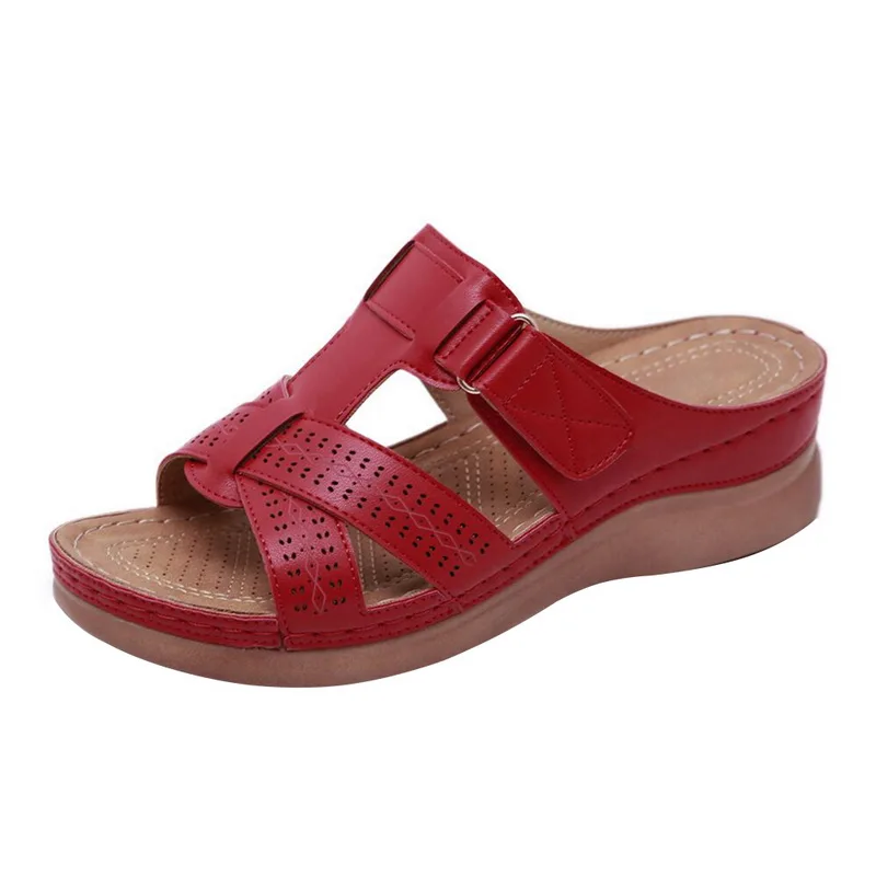 Litthing/Прямая поставка; женские летние удобные сандалии с открытым носком; очень мягкие ортопедические прогулочные сандалии премиум-класса на низком каблуке; корректор роста - Color: Red A