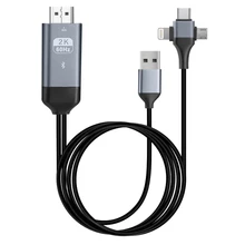 2K@60Hz 3 in 1 Micro USB Type C Lightning To HDMI-compatible Adapter Cable for IPhone Android Phone Screen To TV Monitor
