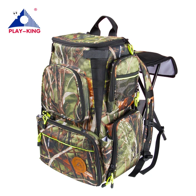 Playking Fishing Backpack with chair Waterproof Fishing bag Lures Reel Fish  Tackle Storage Bag Fishing Tackle