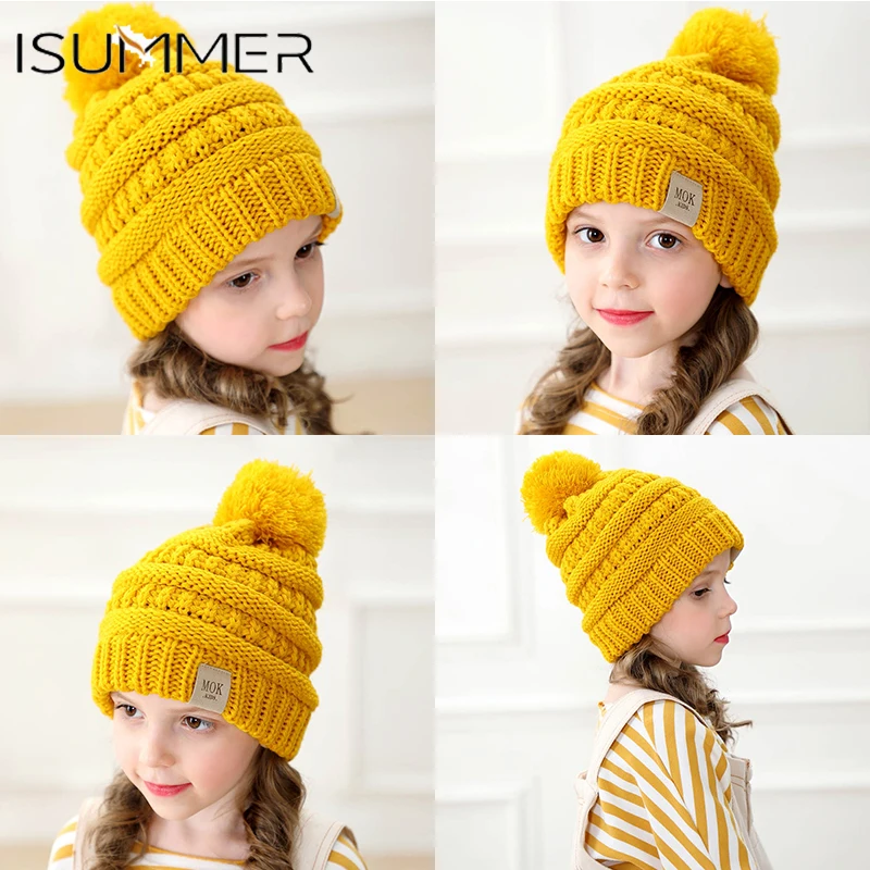 2019 Winter Accessories New Boy'S Warm Hat Girls Knit Hat Children'S Wool Hat MOK Logo Wool Ball 11 Color 1-6 Years Old Children 2019 Winter Accessories New Boy'S Warm Hat Girls Knit Hat Children'S Wool Hat MOK Logo Wool Ball 11 Color 1-6 Years Old Children