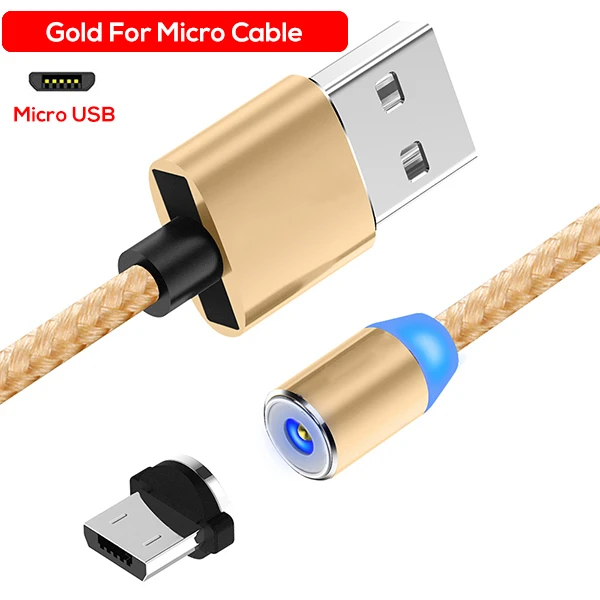 Светодиодный магнитный кабель Micro USB для IPhone Xs Max 8 7 и кабель usb type C и кабель Micro USB для samsung Xiaomi Huawei Android - Цвет: Gold for Micro