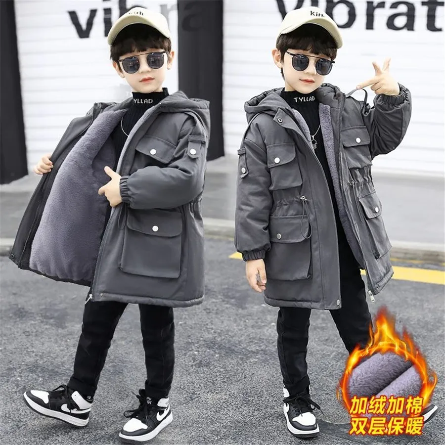 meninos casaco de inverno com capuz grosso quente longo para baixo jaqueta para meninos anos crianças adolescente menino outerwear parka