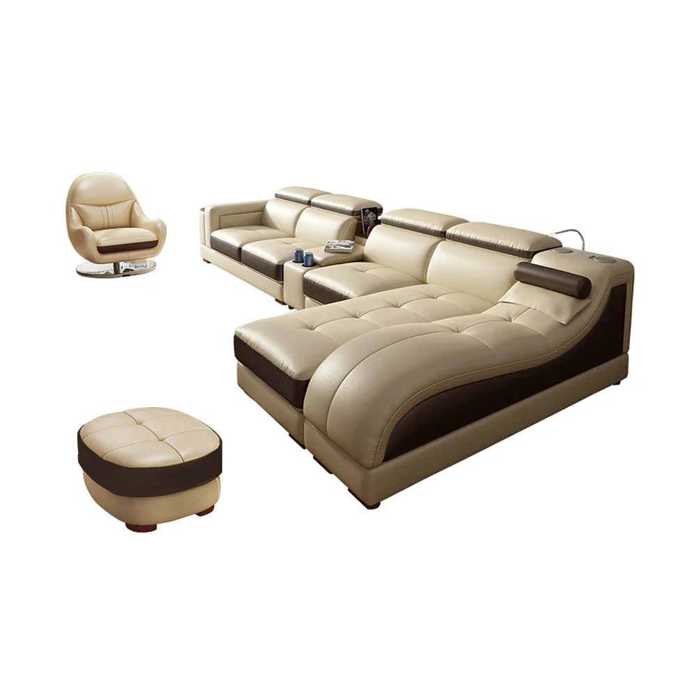 

living room Sofa set Nordic диван мебель кровать muebles de sala L shape genuine leather sofa with massage speaker cama puff asi